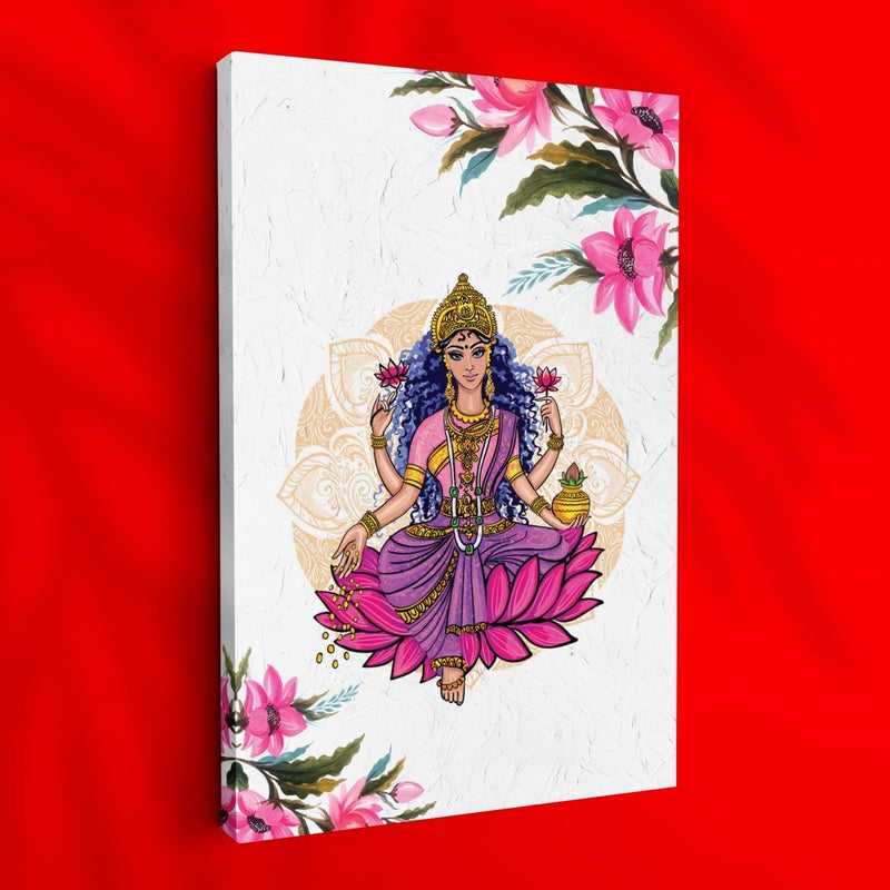 Ritwikas Wall Art Of Goddess Laxmi Ma Diwali Religious Gallery Wrapped Canvas Painting Perfect For Decor and House Warming Gift Size Starts From 12 x 18 Inch Set of 1