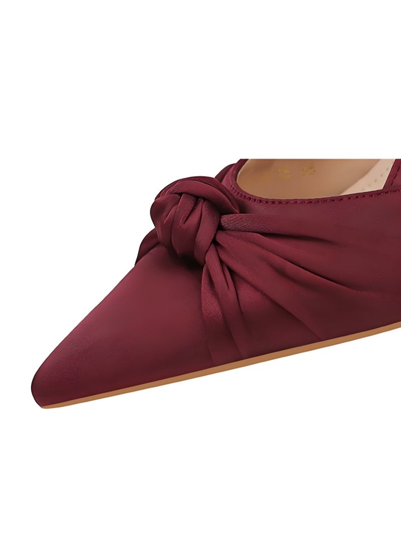بيج تري المرأة الساتان مغلقة موجهة إصبع القدم مضخات سلينغباك كعب عالية الصنادل النبيذ الأحمر 9CM - Image 3