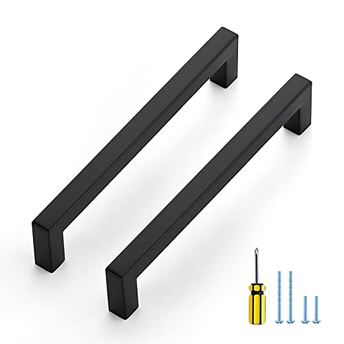 Ravinte 10 Pack Square Cabinet Pulls 614 Inch Black Kitchen Cabinet Handles Matte Black Kitchen Hardware for Drawer Pulls Drawer Handles Come with Screwdriver - Image 1
