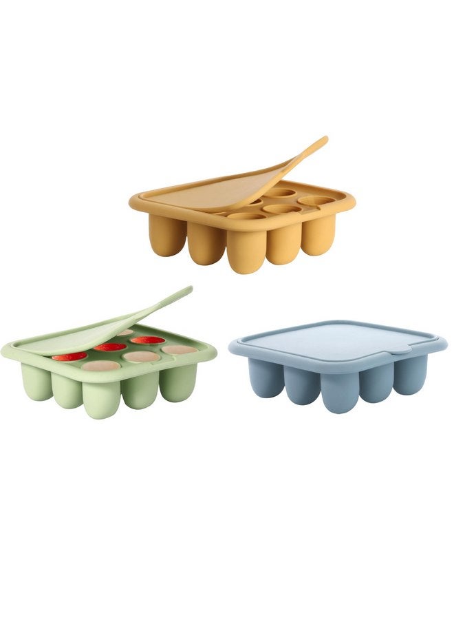 WAJIAYON Baby Food Freezer Tray,Silicone Nibble Freezer Tray,Baby Fruit Food Feeder Teether Tray,Breastmilk Popsicle Mold,Baby Food Storage Container Ice Cube Tray Maker for Homemade Baby Food-Blue - Image 1