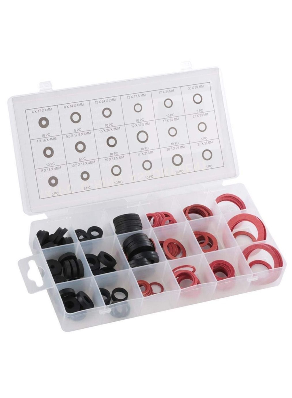141-Piece Rubber Seal Washer & O-Ring Assortment – 18 Sizes, Black & Red, For Plumbing, Automotive, And General Repairs