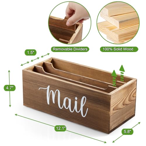 DRASTAR Mail Organizer Countertop, Mail Holder with 3 Slots, Mail Sorter Organizer for Desk, Envelope Holder for Home Office, Burnt Wood - Image 3
