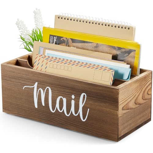 DRASTAR Mail Organizer Countertop, Mail Holder with 3 Slots, Mail Sorter Organizer for Desk, Envelope Holder for Home Office, Burnt Wood - Image 1