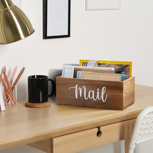 DRASTAR Mail Organizer Countertop, Mail Holder with 3 Slots, Mail Sorter Organizer for Desk, Envelope Holder for Home Office, Burnt Wood - Image 4
