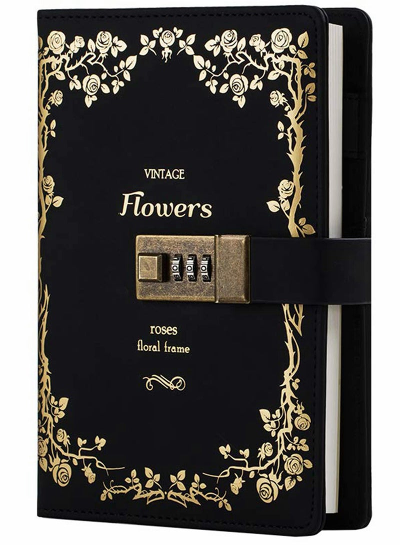 Vintage Leather Locking Journal - Elegant Writing Notebook  Planner for Girls, Perfect Personal Gift in Black - Image 1