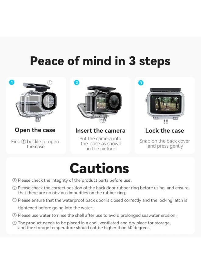 TELESIN Waterproof Case for DJI Action 5 Pro Action 4/3 Camera, with Anti-Fog Underwater Housing Shell Cage Supports 45M/148FT Deep Diving Scuba Snorkeling Swimming with Quick Release Screw - Image 2