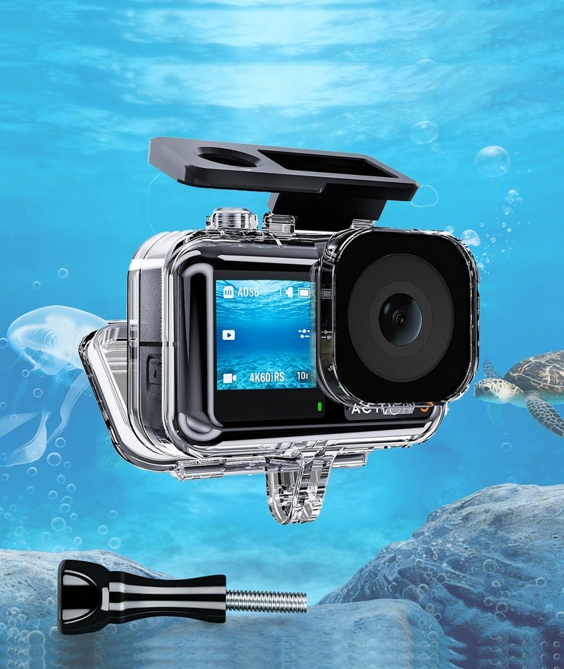 تيليسن جراب مقاوم للماء لكاميرا DJI Action 5 Pro Action 4/3، مع قفص حماية مقاوم للضباب تحت الماء يدعم الغوص حتى عمق 45 مترًا/148 قدمًا، مناسب للغوص السطحي والسباحة، مزود ببرغي سريع الفك - Image 2