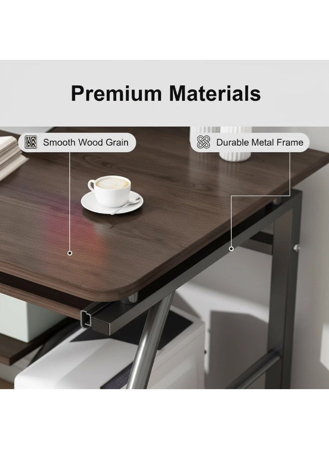 LBMT مكتب كمبيوتر مكتبي مزود بدرج لوحة مفاتيح وتخزين وحدة المعالجة المركزية،ومكتب كمبيوتر للمساحات الصغيرة مع أرفف تخزين،ومكتب مكتب بلون الجوز، وطبقتين، ومكتب كمبيوتر منزلي، ومكتب دراسة للكتابة، ومكتب بسيط لغرفة النوم، موفر للمساحة (الجوز الداكن 31 بوصة L x 16 بوصة W x 28 بوصة ح) - Image 4
