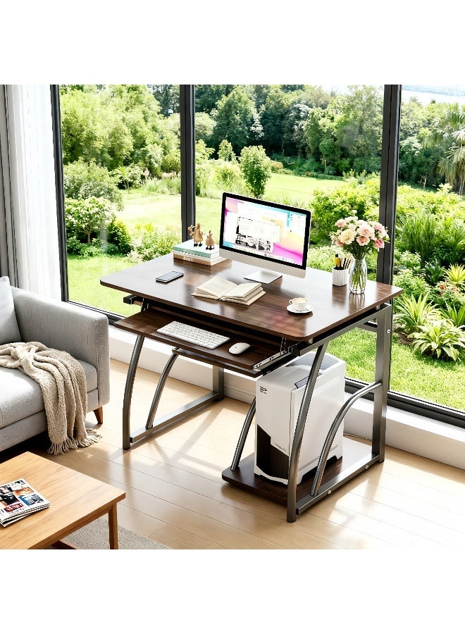 LBMT مكتب كمبيوتر مكتبي مزود بدرج لوحة مفاتيح وتخزين وحدة المعالجة المركزية،ومكتب كمبيوتر للمساحات الصغيرة مع أرفف تخزين،ومكتب مكتب بلون الجوز، وطبقتين، ومكتب كمبيوتر منزلي، ومكتب دراسة للكتابة، ومكتب بسيط لغرفة النوم، موفر للمساحة (الجوز الداكن 31 بوصة L x 16 بوصة W x 28 بوصة ح) - Image 3