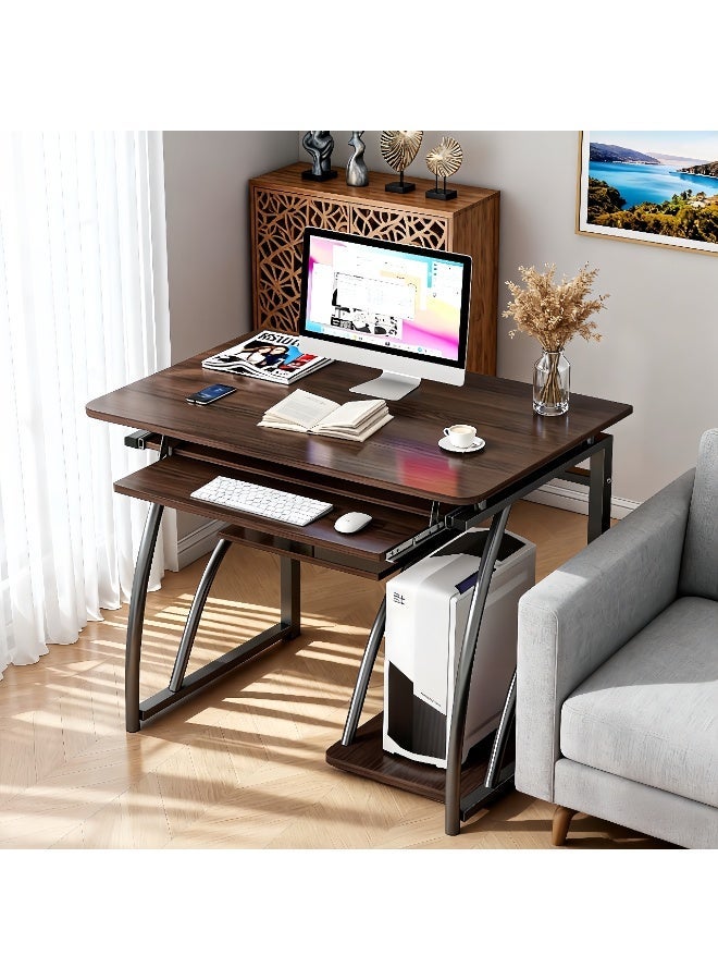 LBMT مكتب كمبيوتر مكتبي مزود بدرج لوحة مفاتيح وتخزين وحدة المعالجة المركزية،ومكتب كمبيوتر للمساحات الصغيرة مع أرفف تخزين،ومكتب مكتب بلون الجوز، وطبقتين، ومكتب كمبيوتر منزلي، ومكتب دراسة للكتابة، ومكتب بسيط لغرفة النوم، موفر للمساحة (الجوز الداكن 31 بوصة L x 16 بوصة W x 28 بوصة ح) - Image 1