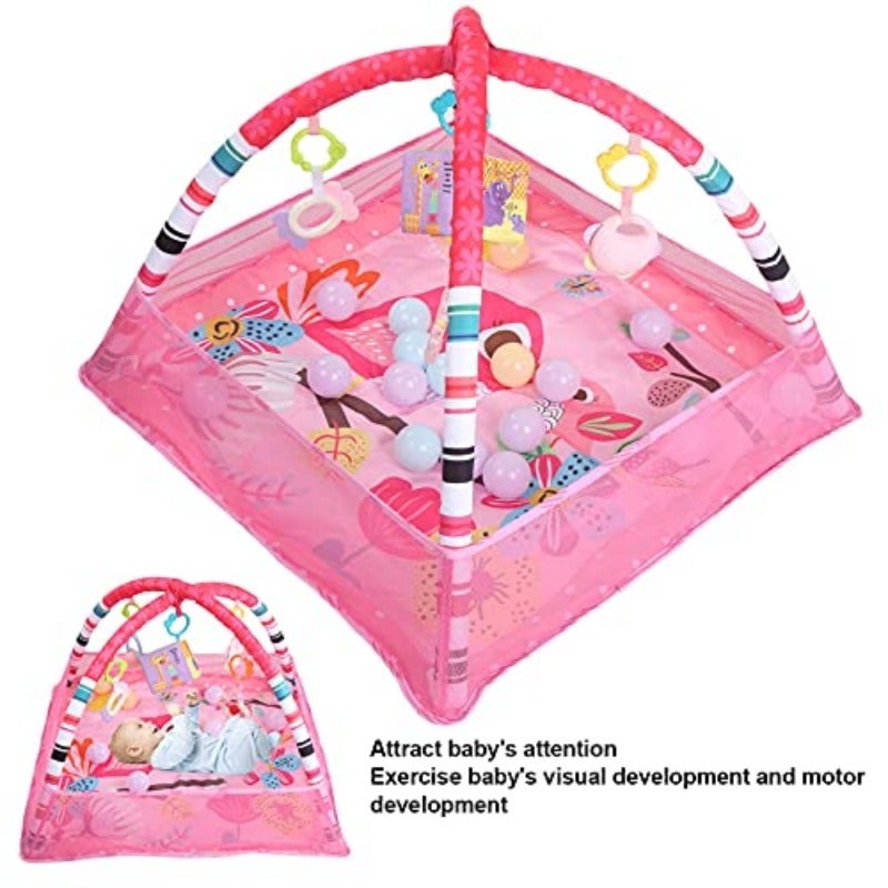 Baby Gym Play Mat 8-in-1 Tummy Time Activity Mat Ball Pit with 5 Hanging Toys and 18 Ocean Balls Baby Toys Gift for Toddler Infant 0-3-6-9-12 Months D - Image 3