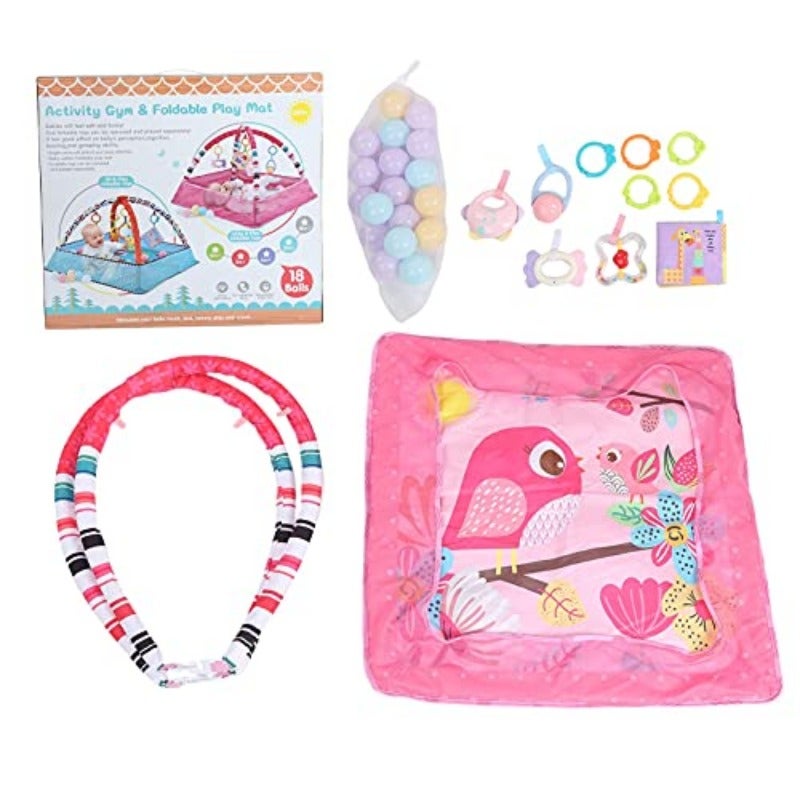 Baby Gym Play Mat 8-in-1 Tummy Time Activity Mat Ball Pit with 5 Hanging Toys and 18 Ocean Balls Baby Toys Gift for Toddler Infant 0-3-6-9-12 Months D - Image 5