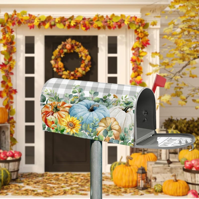 Blosssound Fall Mailbox Cover Magnetic Thanksgiving Post Box Decor Standard Size 20 x 18 Inch Decorative Mailbox Cover for Thanksgiving Autumn Harvest Garden Yard Decoration(Blue Pumpkin) - Image 5