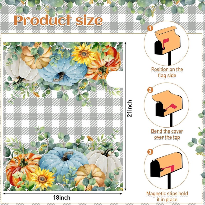 Blosssound Fall Mailbox Cover Magnetic Thanksgiving Post Box Decor Standard Size 20 x 18 Inch Decorative Mailbox Cover for Thanksgiving Autumn Harvest Garden Yard Decoration(Blue Pumpkin) - Image 3
