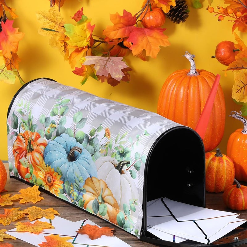Blosssound Fall Mailbox Cover Magnetic Thanksgiving Post Box Decor Standard Size 20 x 18 Inch Decorative Mailbox Cover for Thanksgiving Autumn Harvest Garden Yard Decoration(Blue Pumpkin) - Image 4