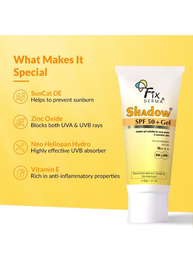 FIXDERMA Shadow Sunscreen SPF 50+ PA+++ Gel Broad Spectrum Sunscreen For UVA & UVB Protection | Unisex (40 g (Pack of 2) - Image 4