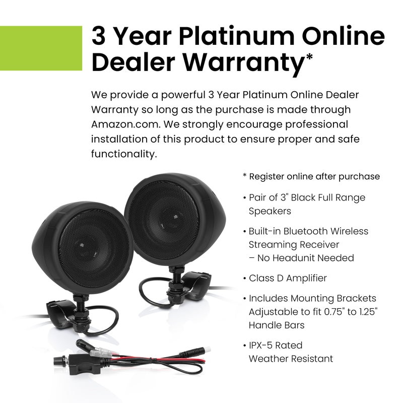 BOSS Audio Systems MCBK425BA 3 Inch Motorcycle Speakers â€“ Built-in Bluetooth Amplifier, Weatherproof, Volume Control, ATV UTV Compatible - Image 2