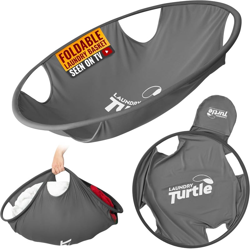 Laundry Turtle Collapsible Laundry Basket  Revolutionary Foldable Laundry Hamper  Innovative Laundry Basket for Dirty Clothes Washing  Dryer Removal Portable Laundry Grabber Grey Large