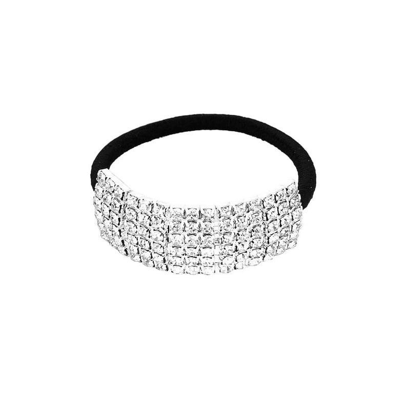 Xiwstar 5Pcs Chic Rhinestone Hair Bands Elastic Crystal Hair Ties Hairband Women Ponytail Holders Scrunchies Hair Accessories Silver - Image 3