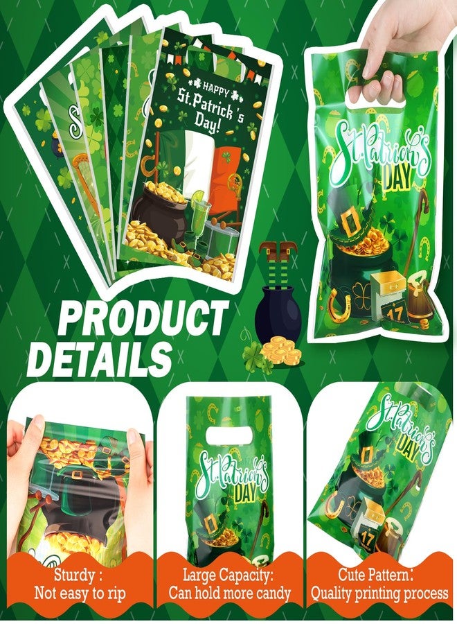 Skyygemm 150 Pcs St. Patrick Day Plastic Gift Bags with Handle 6.5 x 9.7 in Irish Shamrock Treat Bags Lucky Goodie Candy Snack Bags Shamrock Wrapping Bags for St. Patrick Party Gift Favors Supplies - Image 3