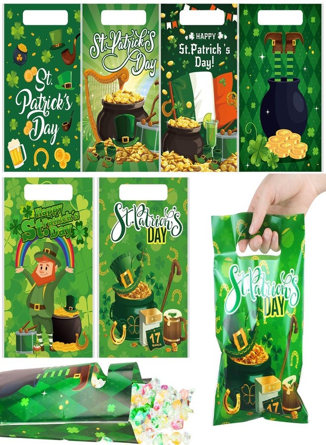 Skyygemm 150 Pcs St. Patrick Day Plastic Gift Bags with Handle 6.5 x 9.7 in Irish Shamrock Treat Bags Lucky Goodie Candy Snack Bags Shamrock Wrapping Bags for St. Patrick Party Gift Favors Supplies - Image 1