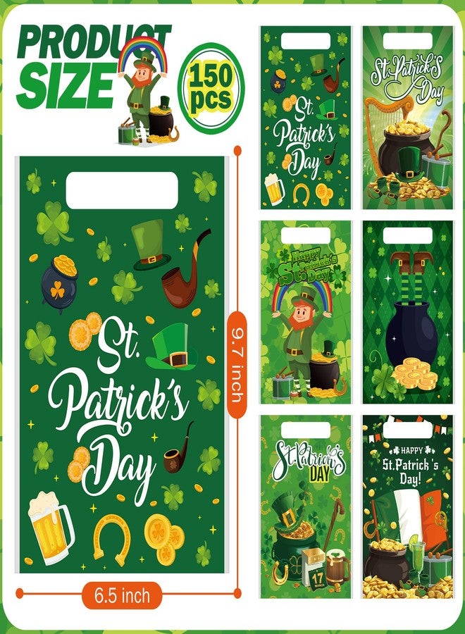 Skyygemm 150 Pcs St. Patrick Day Plastic Gift Bags with Handle 6.5 x 9.7 in Irish Shamrock Treat Bags Lucky Goodie Candy Snack Bags Shamrock Wrapping Bags for St. Patrick Party Gift Favors Supplies - Image 2