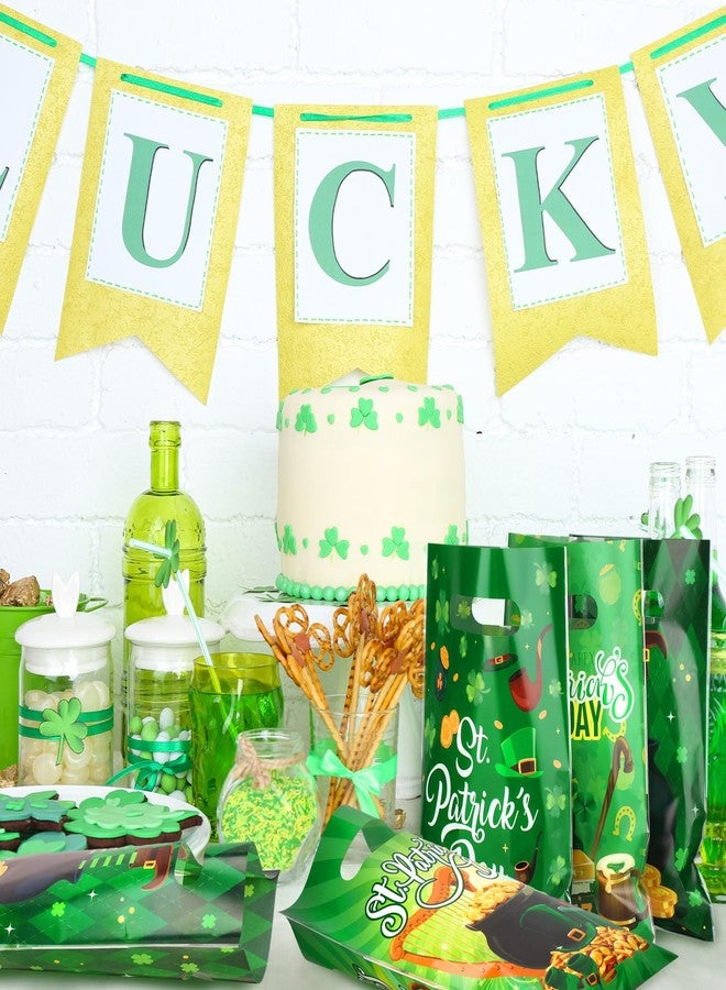 Skyygemm 150 Pcs St. Patrick Day Plastic Gift Bags with Handle 6.5 x 9.7 in Irish Shamrock Treat Bags Lucky Goodie Candy Snack Bags Shamrock Wrapping Bags for St. Patrick Party Gift Favors Supplies - Image 5