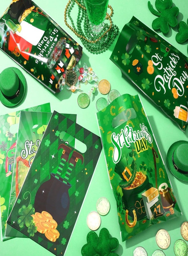 Skyygemm 150 Pcs St. Patrick Day Plastic Gift Bags with Handle 6.5 x 9.7 in Irish Shamrock Treat Bags Lucky Goodie Candy Snack Bags Shamrock Wrapping Bags for St. Patrick Party Gift Favors Supplies - Image 4