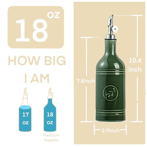 MIKIGEY Olive Oil Dispenser Bottle with Spout, 18 oz Ceramic Oil Dispensers for Kitchen, Opaque Cruet, EVOO & Vinegar Bottle with Automatic Stainless Steel Pourer, Pack of 1, Jade Green - Image 4