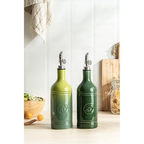 MIKIGEY Olive Oil Dispenser Bottle with Spout, 18 oz Ceramic Oil Dispensers for Kitchen, Opaque Cruet, EVOO & Vinegar Bottle with Automatic Stainless Steel Pourer, Pack of 1, Jade Green - Image 5