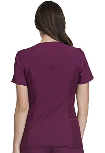 CHEROKEE Women's Iflex V-Neck Knit Panel Top, Wine, Small - Image 5