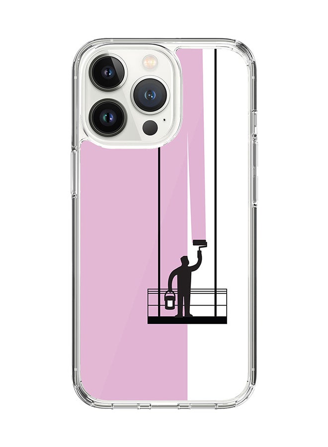 Classic Clear for Apple iPhone 14 Pro Case Hybrid Soft Cover Flexible Edges Anti Drop TPU PC Gel Thin Transparent Cover - Paint Hanger (Pink) Full Print