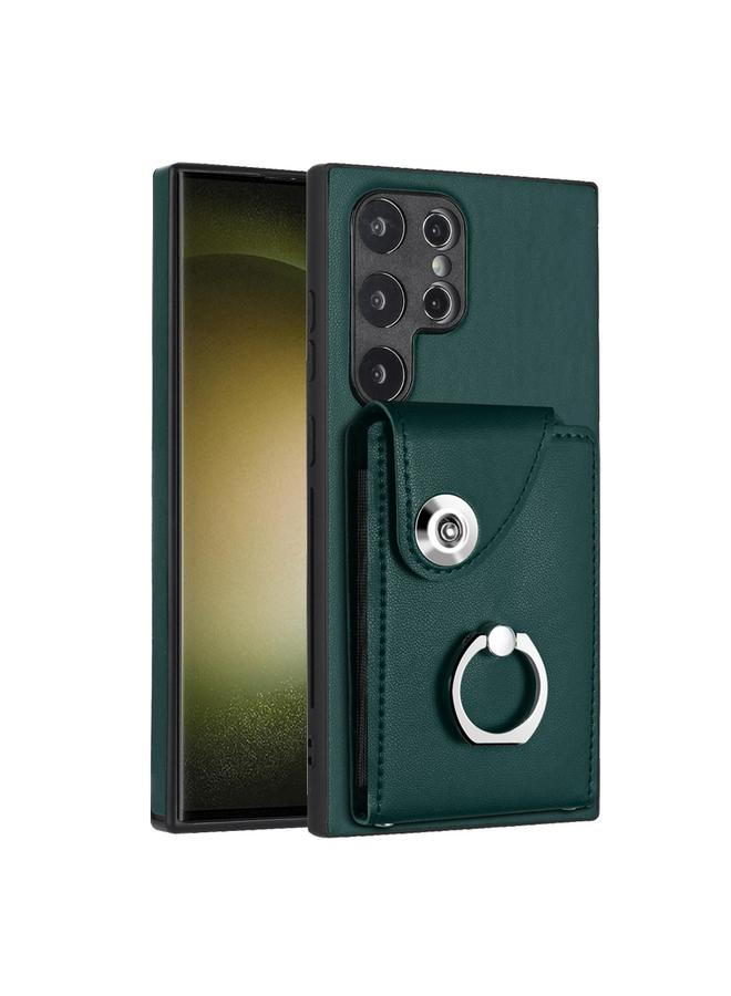 erorex Case For Samsung Galaxy S24 Ultra 5G Organ Card Bag Ring Holder PU Phone Case - Image 1
