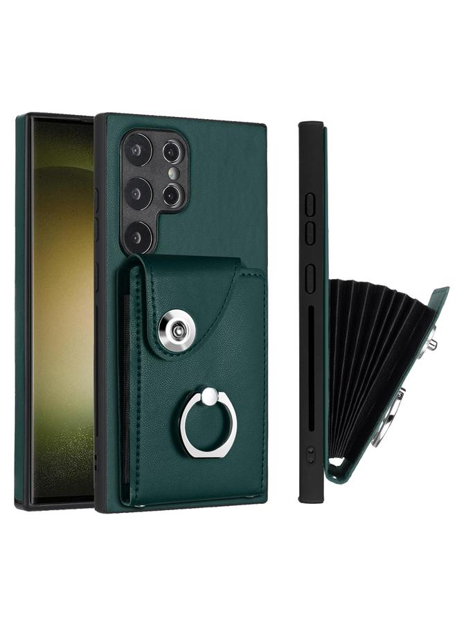 erorex Case For Samsung Galaxy S24 Ultra 5G Organ Card Bag Ring Holder PU Phone Case - Image 2
