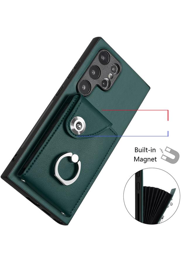 erorex Case For Samsung Galaxy S24 Ultra 5G Organ Card Bag Ring Holder PU Phone Case - Image 4