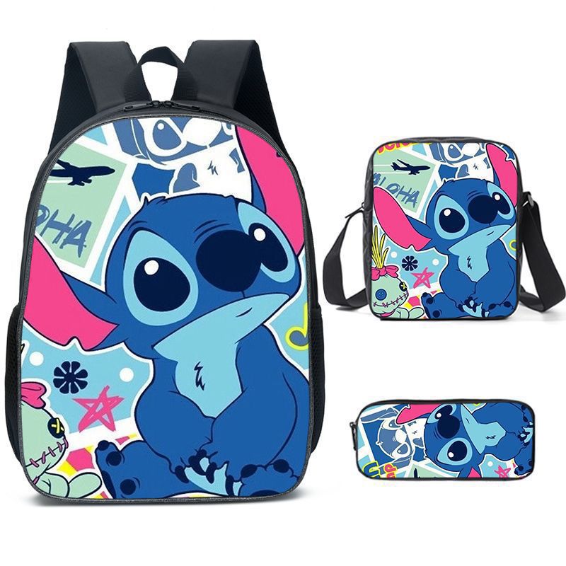 Amazon New Cartoon stitch stitch Three-Piece Set Schoolbag Backpack Backpack for Primary and Secondary School Students C style 