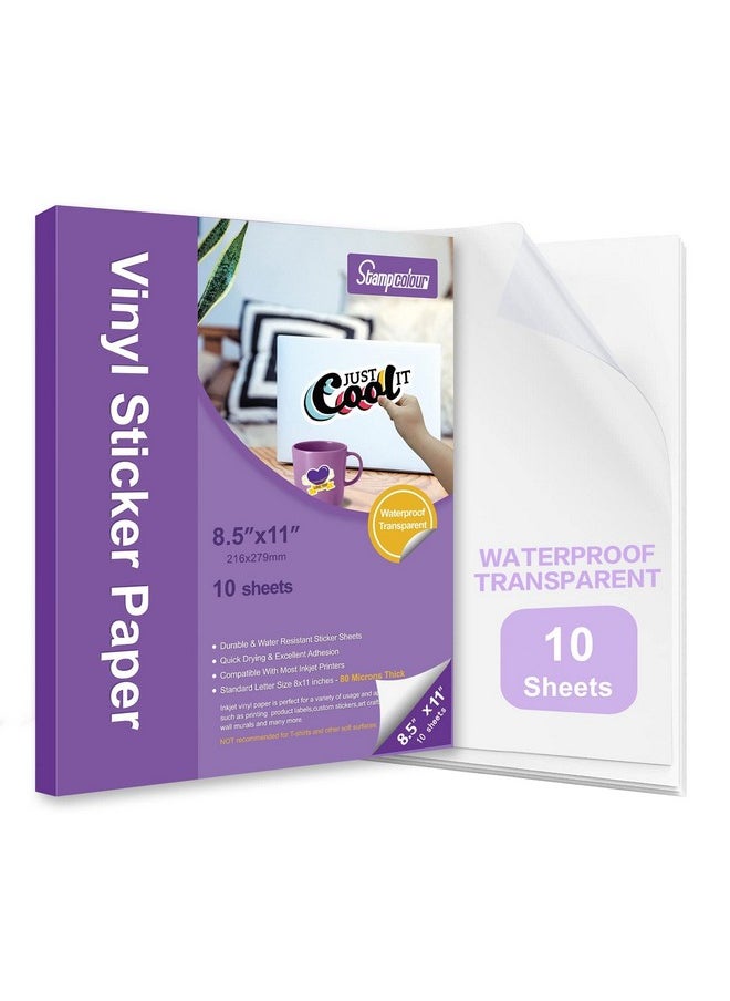 Stampcolour - Premium Printable Vinyl Sticker Paper Waterproof Translucent Decal Paper 10 Sheets Selfadhesive Frosty Clear Labels Craftsdries Quickly Tear Resistantfor Any Epson Hp Canon Sawgrass Inkjet Printer - Image 1