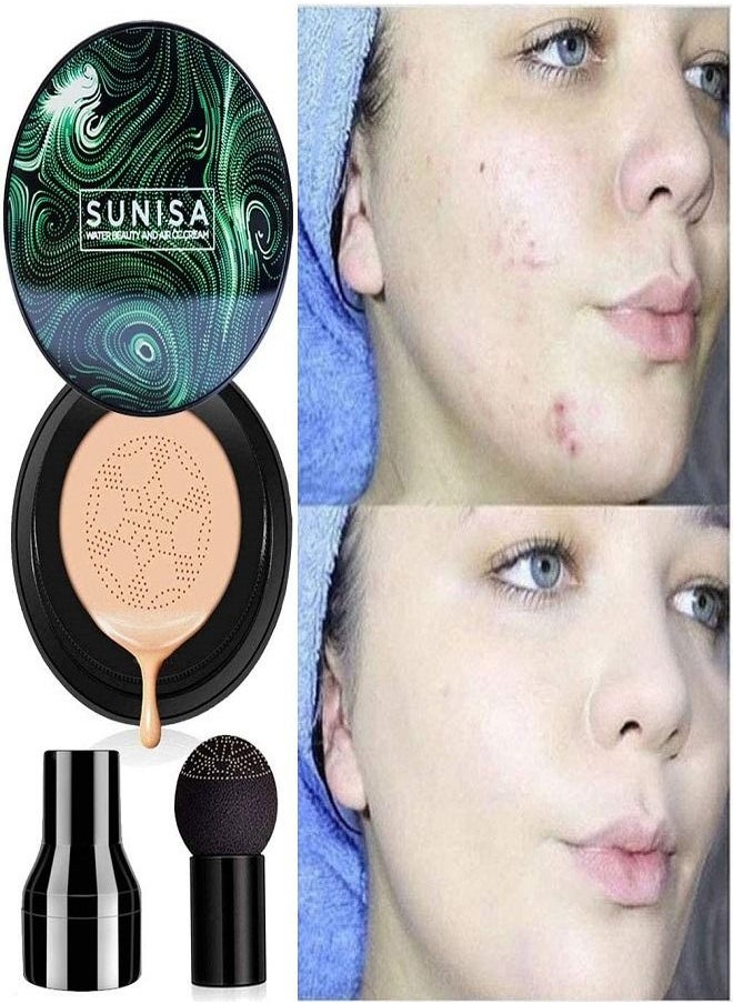 SUNISA - Sunisa Mushroom Head Air Cushion CC Cream Foundation Long-Lasting Coverage of Blemishes, Even Skin Tone, Suitable for All Skin Types - Image 1