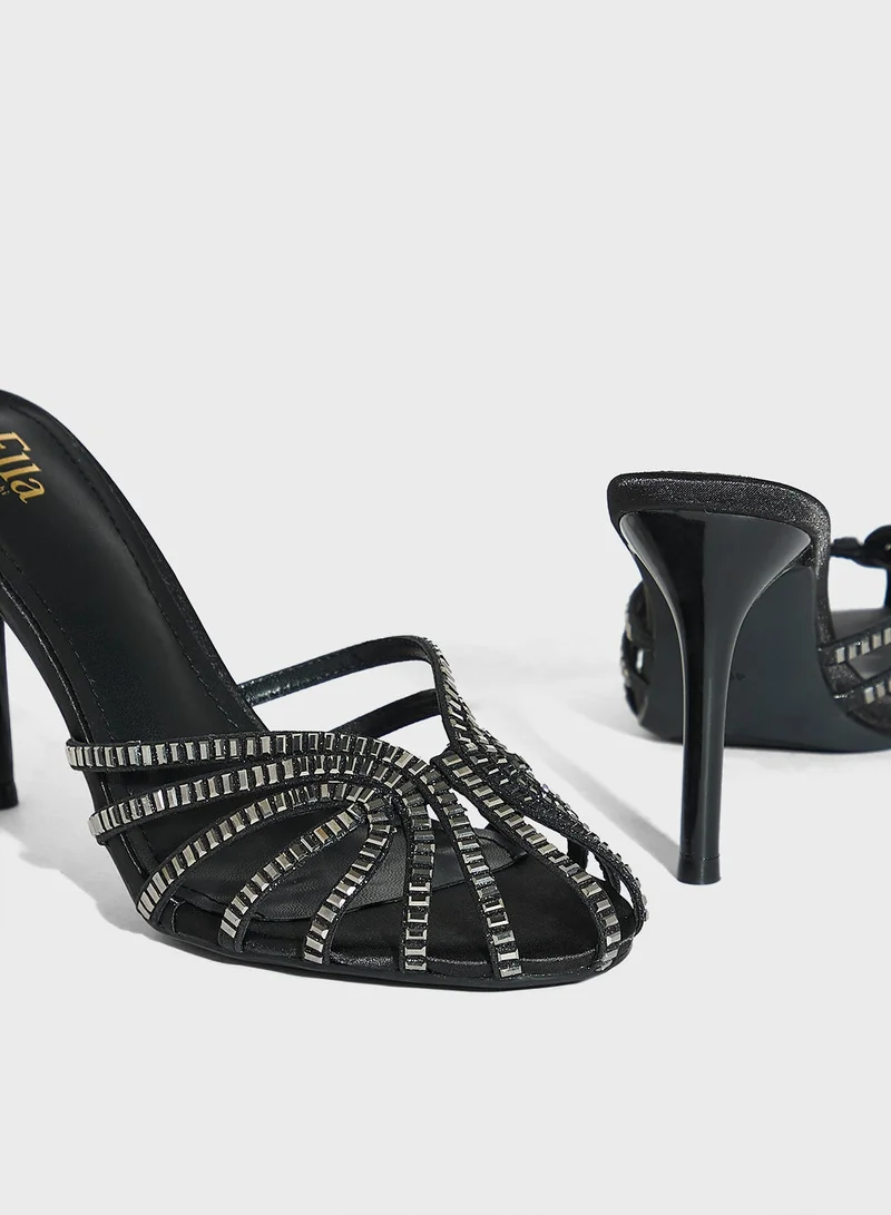Ella Limited Edition Black Embellished Mule Heel Sandal for Women | Best Price UAE