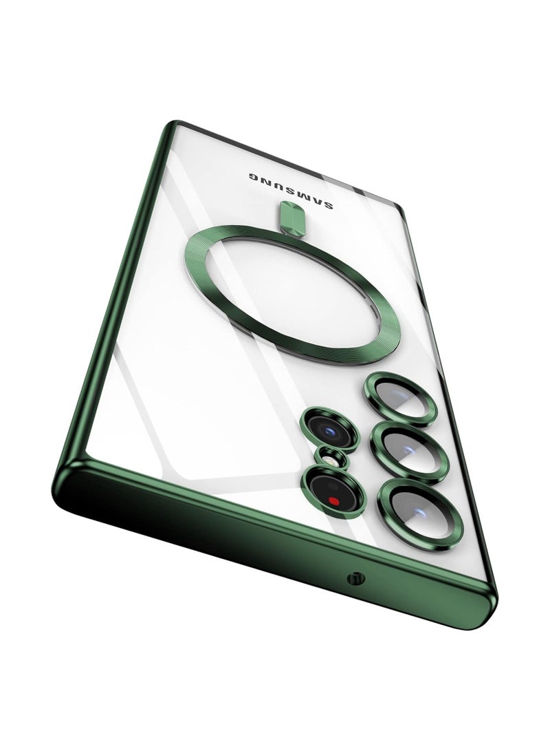 Ipefet for Samsung Galaxy S24 Ultra Case Magnetic Clear with Camera Lens Protector Full Protection MagSafe Electroplated Silicone Slim Fit Shockproof Protective Case Cover - Green - Image 1