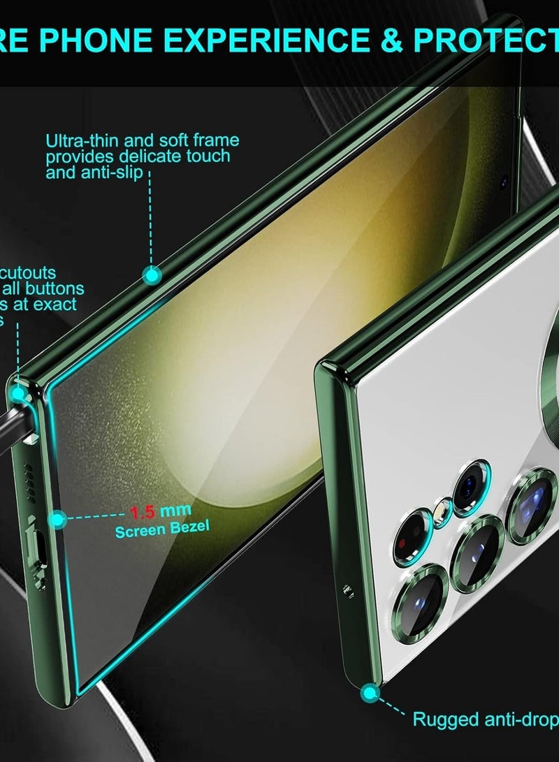 Ipefet for Samsung Galaxy S24 Ultra Case Magnetic Clear with Camera Lens Protector Full Protection MagSafe Electroplated Silicone Slim Fit Shockproof Protective Case Cover - Green - Image 3