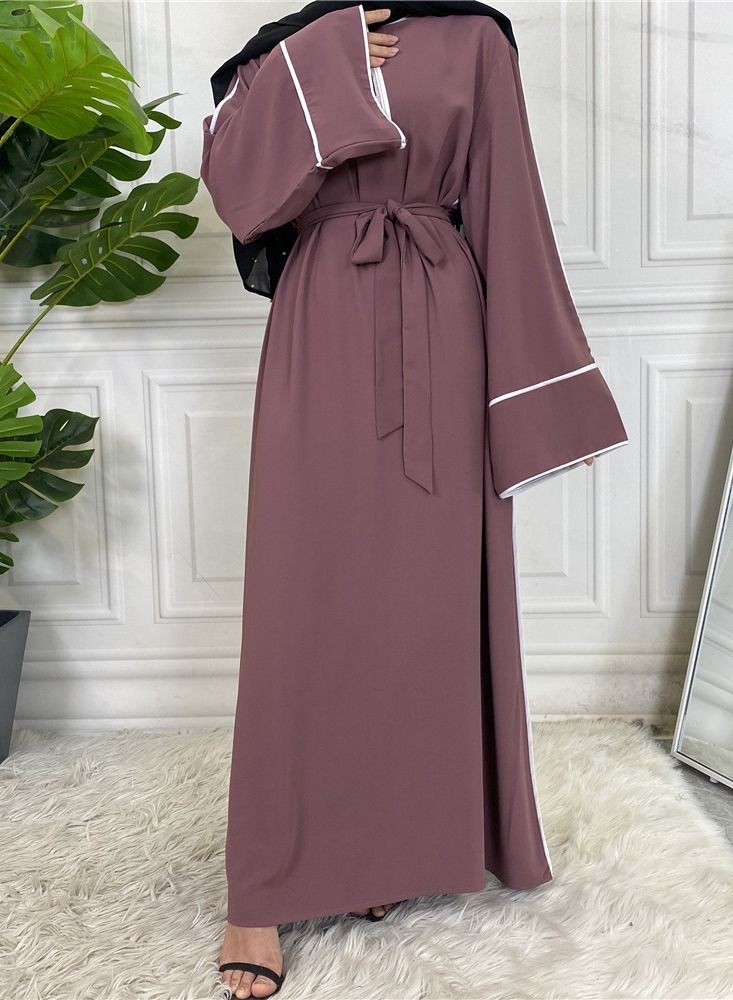 Loquat Women's Solid White Edge Large Lace Up Dress Abaya  - Image 1