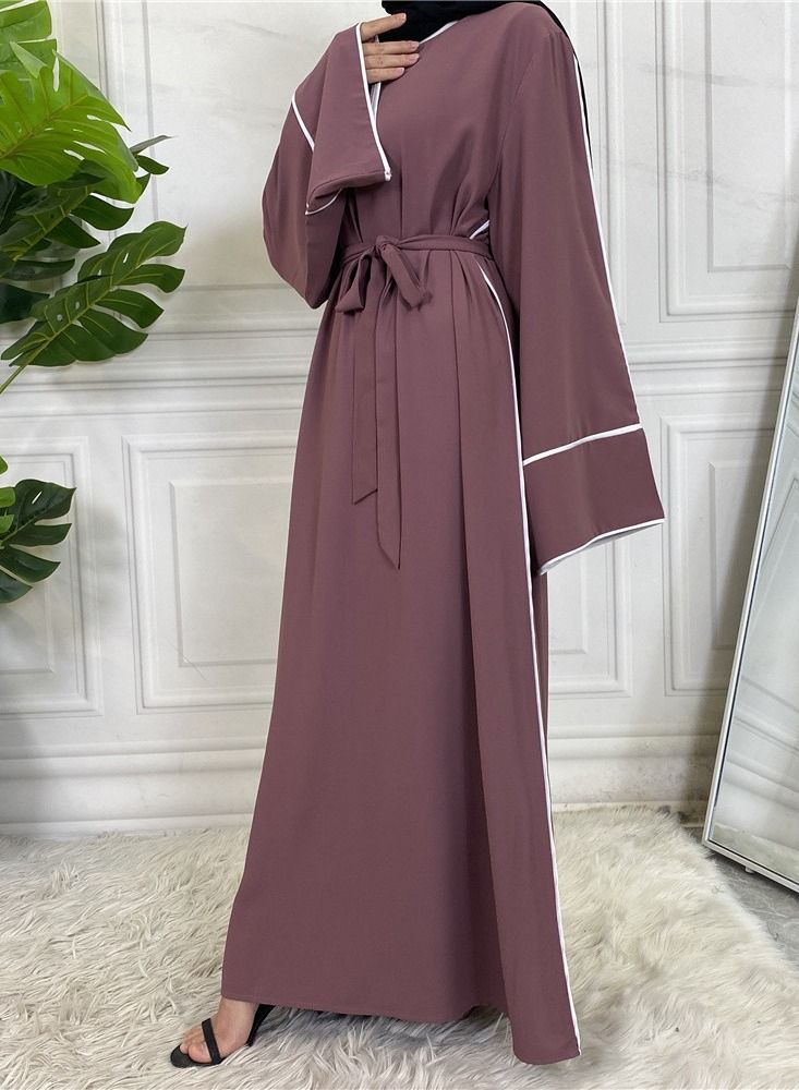 Loquat Women's Solid White Edge Large Lace Up Dress Abaya  - Image 2
