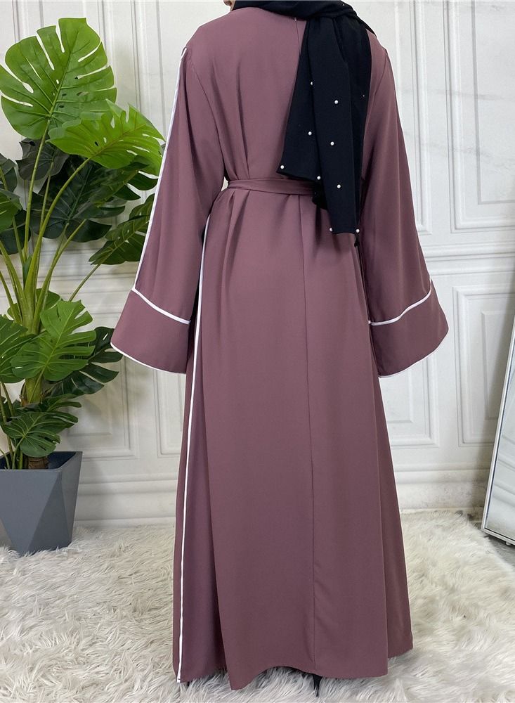 Loquat Women's Solid White Edge Large Lace Up Dress Abaya  - Image 3
