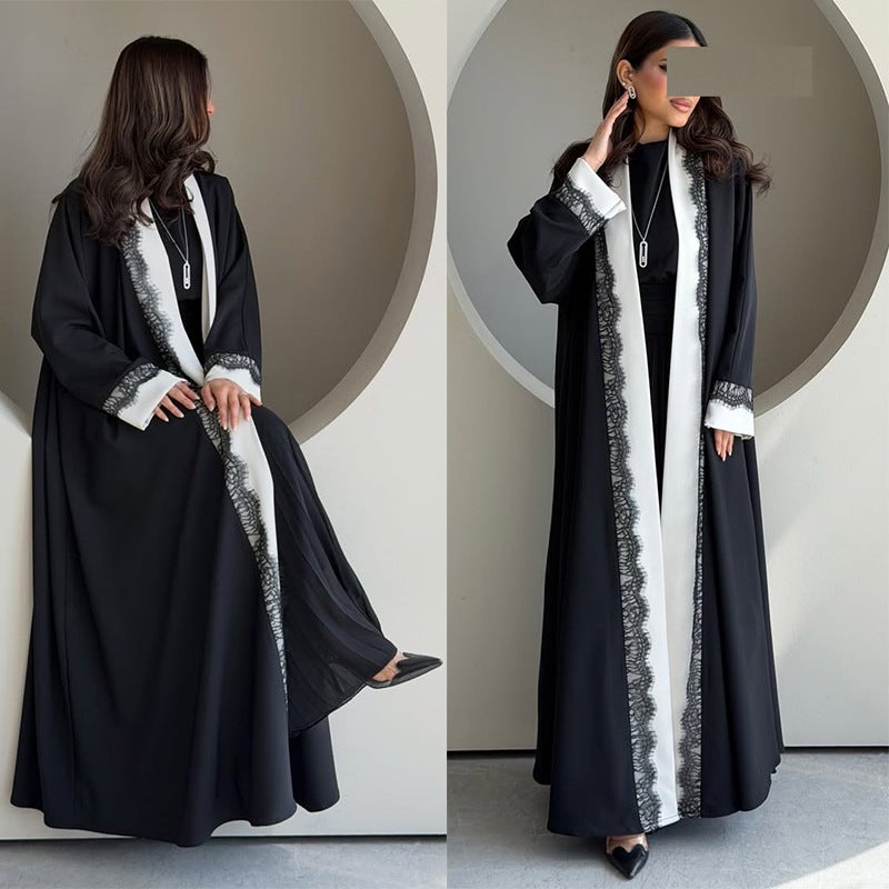 فستان أسود طويل محتشم مع دانتيل - Image 1