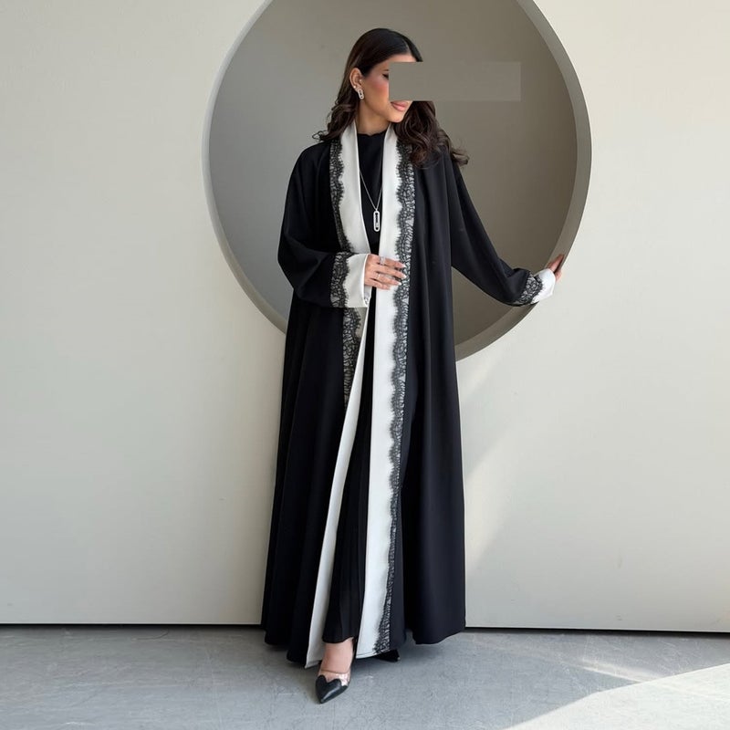 فستان أسود طويل محتشم مع دانتيل - Image 2