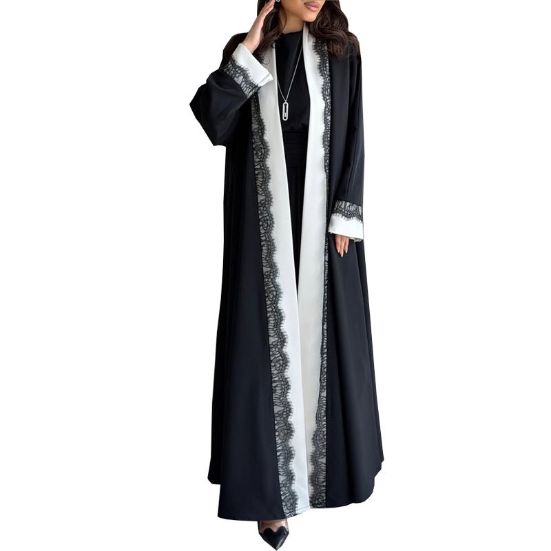 فستان أسود طويل محتشم مع دانتيل - Image 5