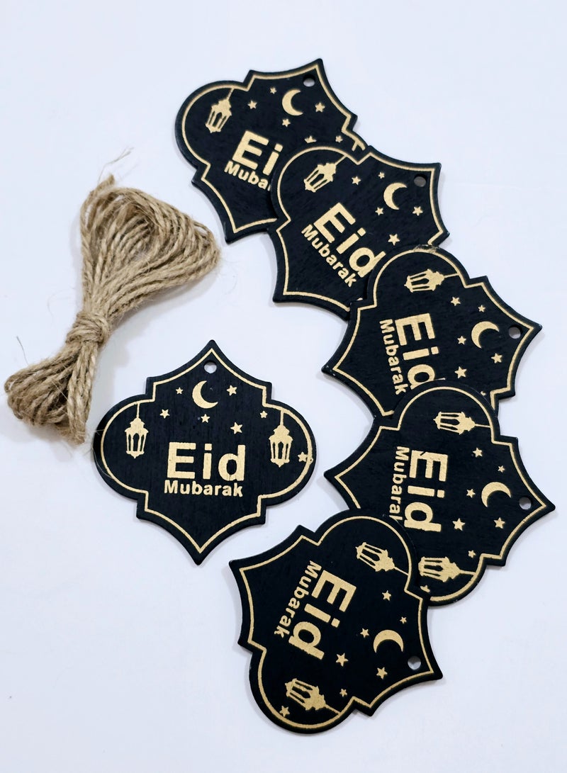 Al Zaabiah Eid Mubarak English Black Woody Card & Burlaps Drawstring - Image 3