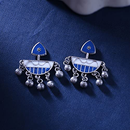 VOYLLA Silver Brass Indigo Affair Tribal Motif Earrings for Women - Image 5