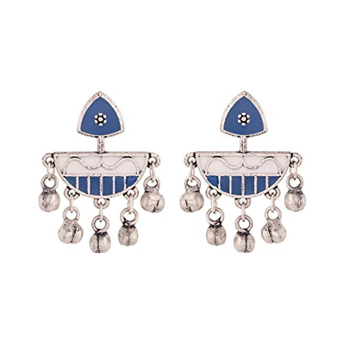 VOYLLA Silver Brass Indigo Affair Tribal Motif Earrings for Women - Image 1
